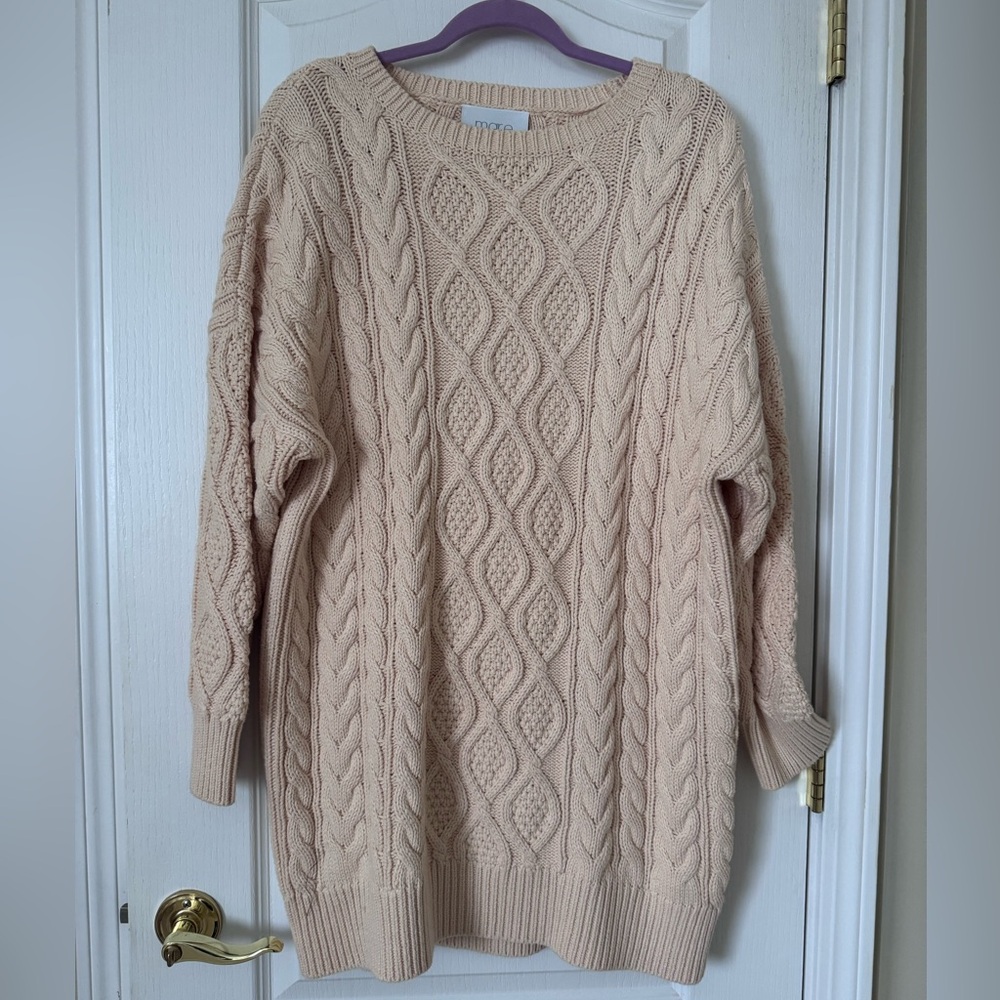 Mare Mare for Anthropologie long-sleeve cable knit sweater dress medium cream